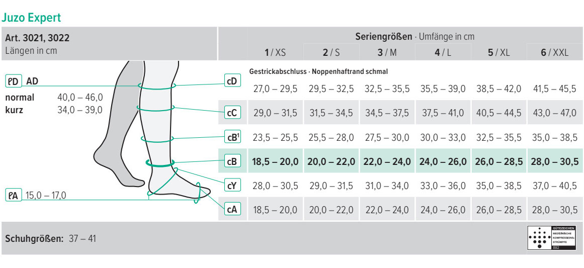 Größenbestimmung Kompressionsstrümpfe Bauerfeind, medi, Juzo, Jobst