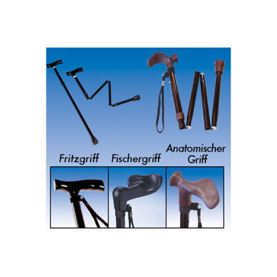 Russka Aluminium Gehstock faltbar mit Griffvariationen