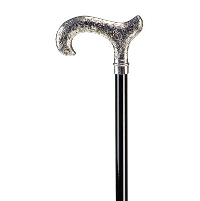 Ossenberg chromed Derby handle engraved on beech wooden stick black