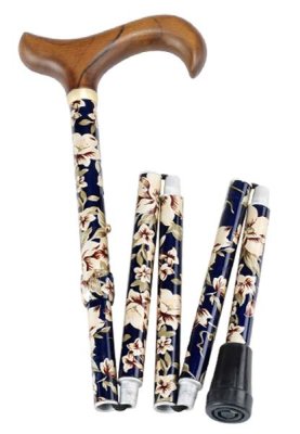 Ossenberg foldable travel stick with Derby handle flower design adjustable blue beige