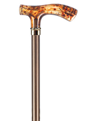 Ossenberg light metal cane metallic bronze with Fritz handle amber imitation