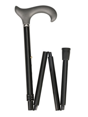 Ossenberg foldable light metal cane black matt with gray derby grip
