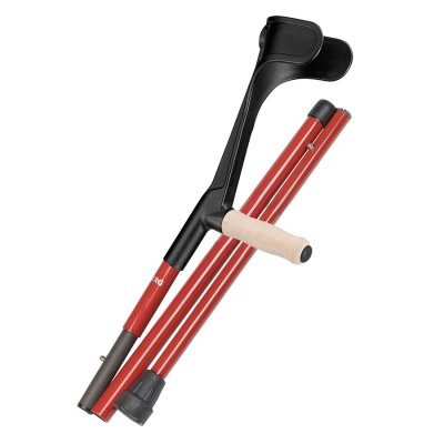Ossenberg travel crutch carbon with ergo wodden handle foldable height adjustable red