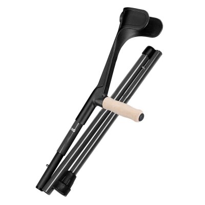 Ossenberg travel crutch carbon with ergo wodden handle foldable height adjustable