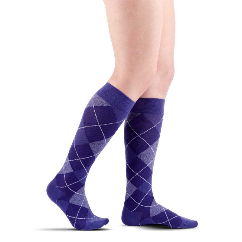 Sigvaris 832 Women's Knee High Compression Socks - 20-30 MmHg, Microfiber Royal Blue Argyle, Closed Toe - View #7